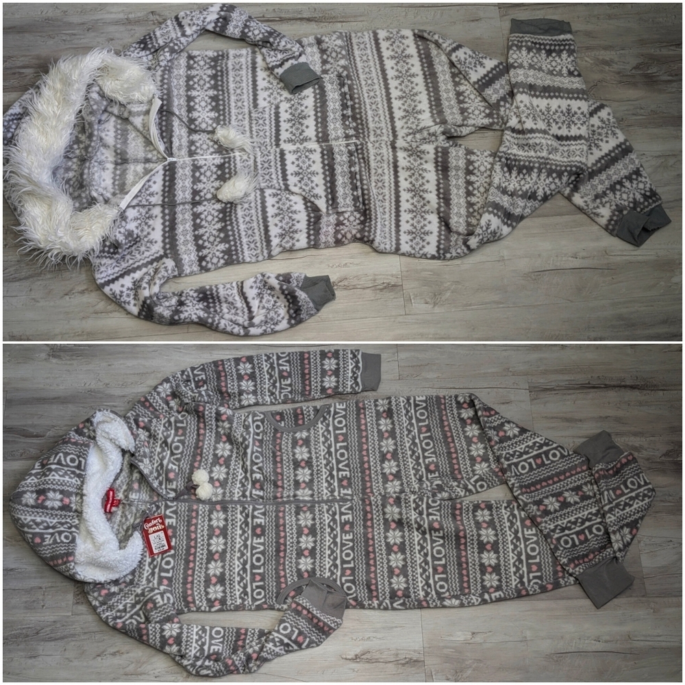 Faux Fur & Fleece Hooded Festive Onesies LG NWT (2pcs)